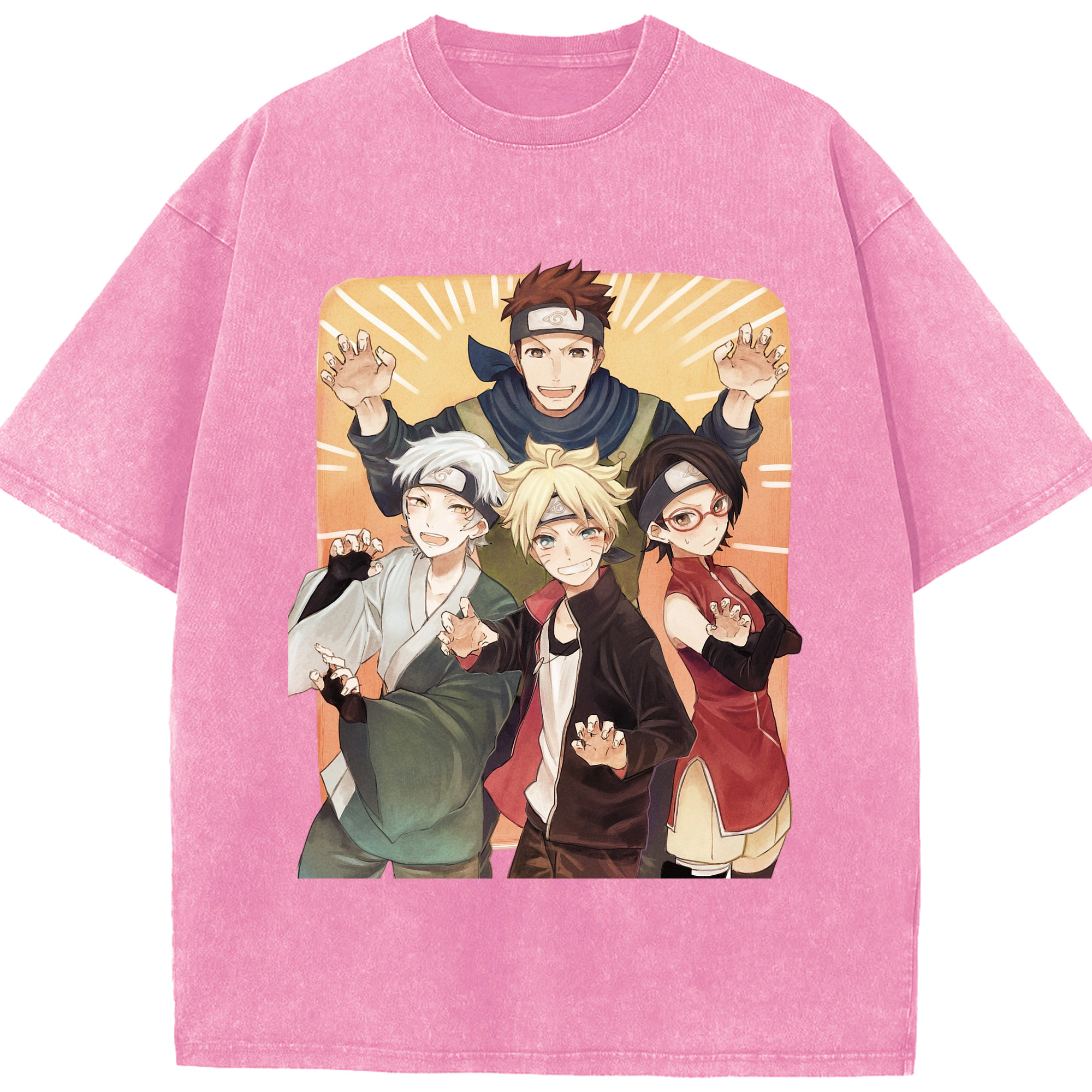 （画像用） NARUTO -ナルト- うちは サラダ Uchiha Sarada 綿100% ヴィンテージ風 半袖Tシャツ（フロントプリント）